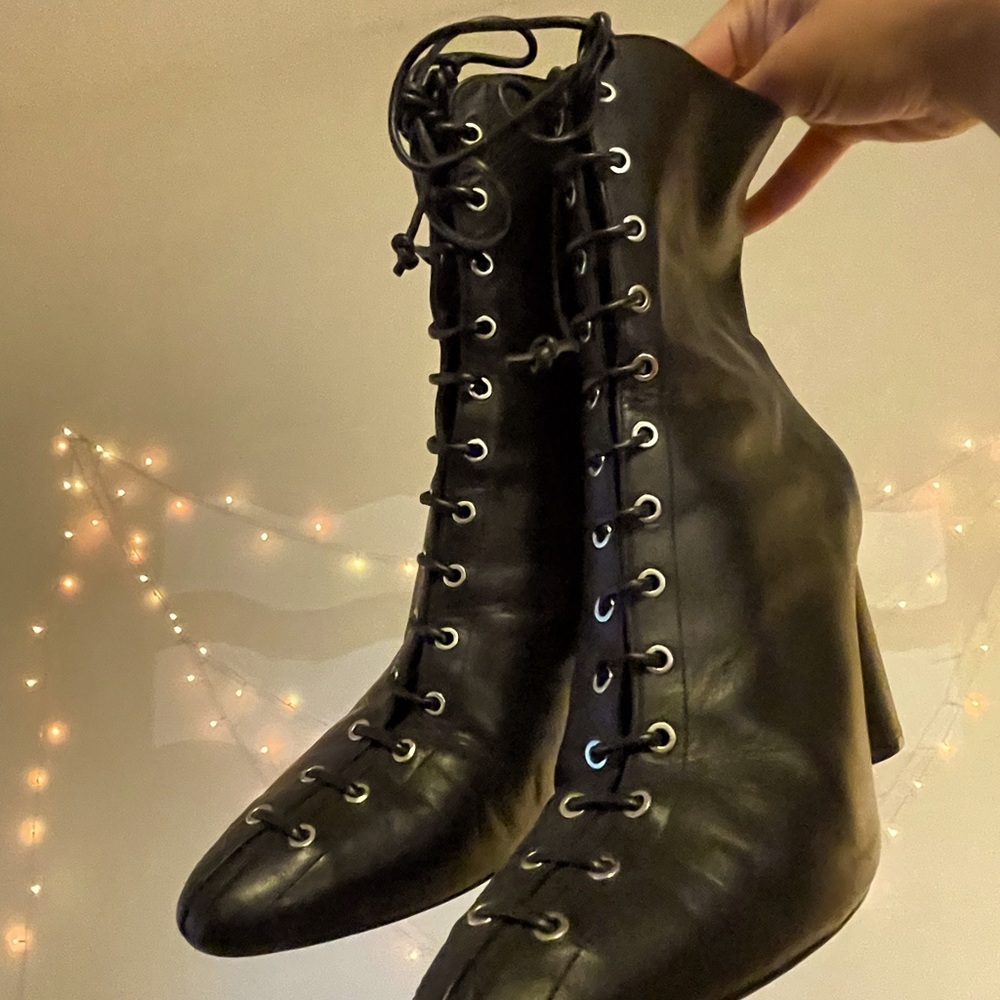 Zara Lace up high top black boots